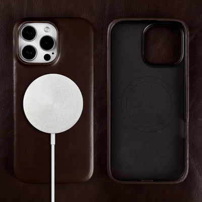 Vintage Full Wrapped Genuine Leather Case for Iphone 18 Pro Max 17 16 15 14 13 12 Business Oil Wax Magnetic Magsafe Phone Cover