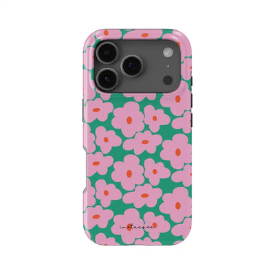Y2K Aesthetic Pink Floral Sunburst Phone Case for iPhone 17 17e 16e 16 15 14 13 12 11 Air Pro Max Plus Double-layer Back Cover