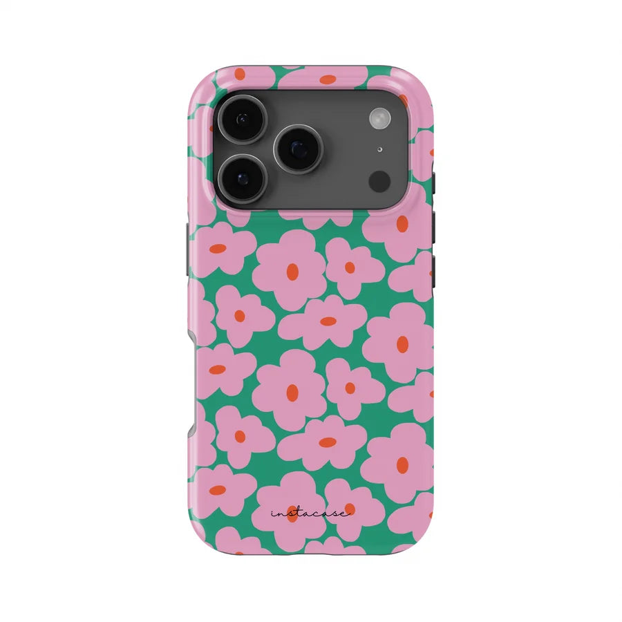 Y2K Aesthetic Pink Floral Sunburst Phone Case for iPhone 17 17e 16e 16 15 14 13 12 11 Air Pro Max Plus Double-layer Back Cover