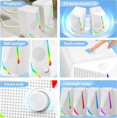 Redragon GS510 RGB Desktop Speakers, 2.0 Channel PC Computer Speaker with 4 Colorful LED Backlight Modes