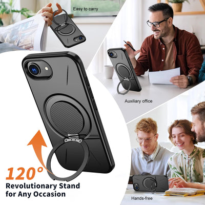 Phone Case For iPhone 17E 16E 360° Rotating Magnetic Stand Holder For Magsafe Deluxe Shockproof Bracket Covers Armor Fundas