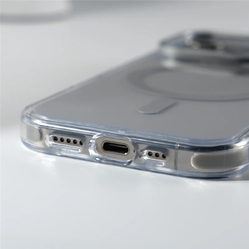 Luxury Camera Lens Holder Clear for Wireless Charge Magsafe Cases For iPhone 18Pro 17 16 15Pro Max Clear Shockproof Cover