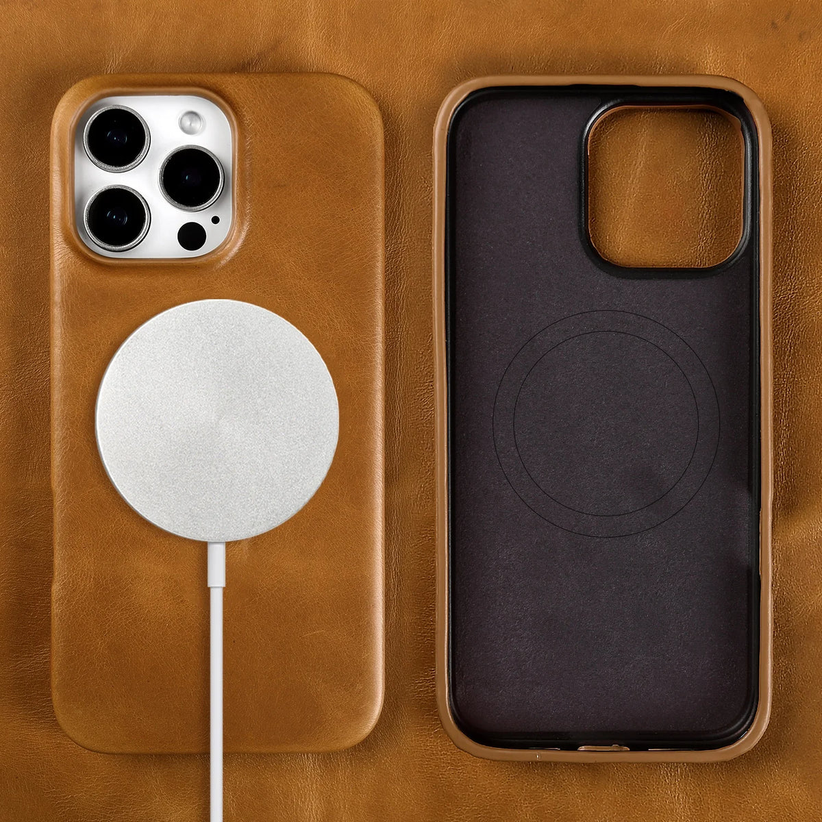 Vintage Full Wrapped Genuine Leather Case for Iphone 18 Pro Max 17 16 15 14 13 12 Business Oil Wax Magnetic Magsafe Phone Cover