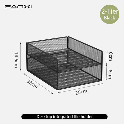 Desk Organizer with File Holder, Desk Organizers with 3 Tier Letter Trays and 2 Pen Holders, Mesh Desk Accessories & Workspace