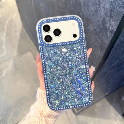 Luxury Sparkling Rhinestone Phone Case, Compatible with iPhone Air/17 Pro Max/16 Pro/15/14/13/12/11, Glitter Acrylic Back Cover, Solid Color Soft-Touch Frame, Large Camera Cutout Protective Case