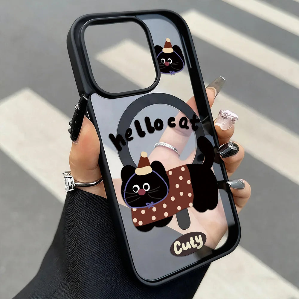 Cute Cat For Magsafe Magnetic Wireless Charging Case For iPhone 17 18 Pro 16 13 15 11 12 14 Pro Max Shockproof Transparent Cover