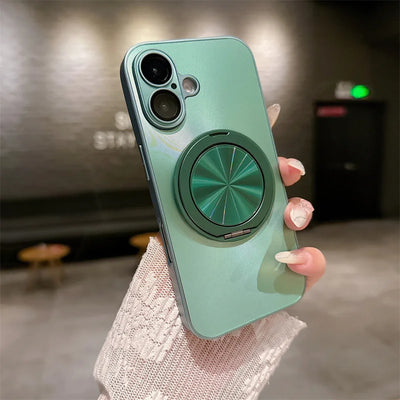 360 degree Rotatable Magsafe Ring Holder Case For iPhone 16 Pro Max 16 Plus 15 Pro 14 13 12 11 Frosted Plating Lens Film Cases
