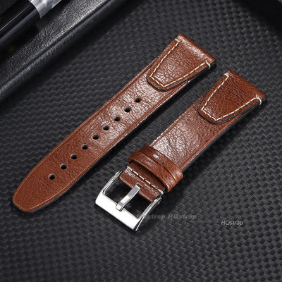 Vintage 20mm 22mm Oil Wax Leather Watch Band for Seiko Smartwatch Brown Stitching Cowhide Strap for Samsung Universal Wrist Band