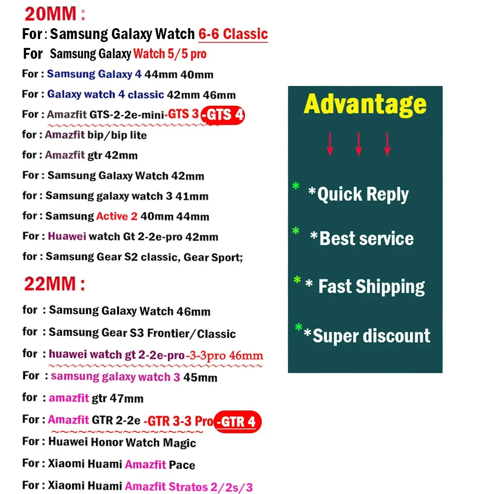 20mm 22mm Band For Samsung Galaxy Watch 6/5/4/5pro/4/6 Classic/active 2 Nylon loop sport bracelet huawei watch GT 4-2-2e-3 Strap