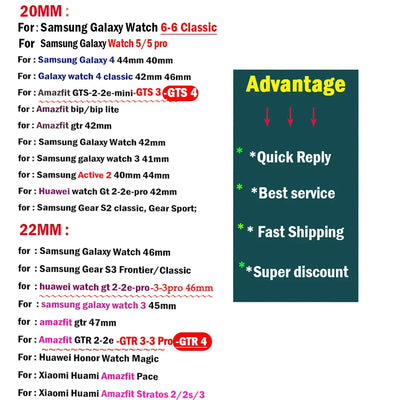 20mm 22mm Band For Samsung Galaxy Watch 6/5/4/5pro/4/6 Classic/active 2 Nylon loop sport bracelet huawei watch GT 4-2-2e-3 Strap