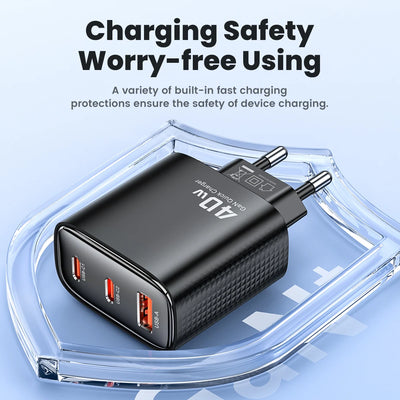 Toocki 40W Charger GaN PD 20W Fast Charging USB Type C Chager for iPhone 15 14 13 12 Pro Max iPad Samsung S24 S23 Xiaomi POCO