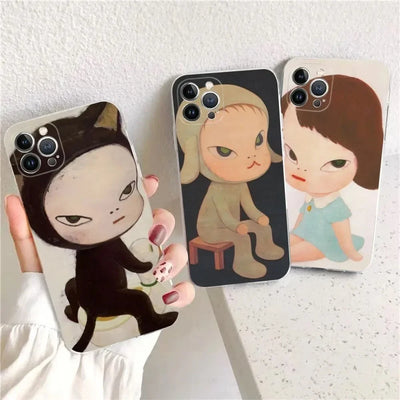 Yoshitomo Nara Phone Case for iPhone 17 16 15 14 13 12 11 Pro Mini MAX Plus XR Silicone Transparent Soft Cover