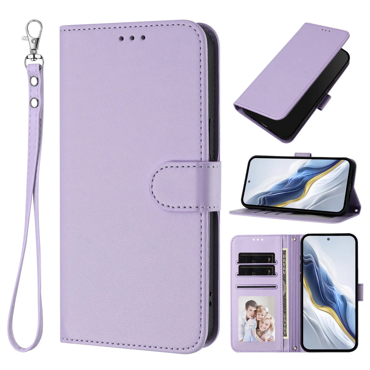 Solid Color Flip Wallet Leather Case For iPhone 17 13 14 15 16 12 Pro Max Air 16E 16 15 14 Plus 12 13 Mini Lanyard Back Cover