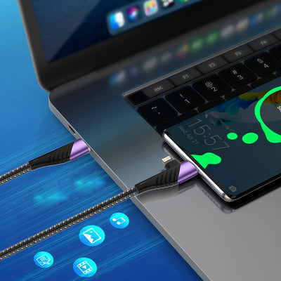 240W PD 2 in 1 Type-C Cable 90 Degree Angle Type C/Lightning Fast Charging Cable For iPhone 16 15 14Pro Max iPad Xiaomi Huawei