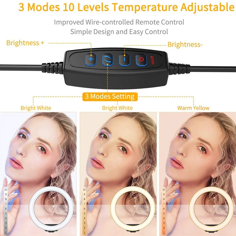 16cm 26cm 33cm LED Ring Lights Dimmable Led Round Photography Fill Light With Phone Holder Clip For Youtube Video Live Lamp