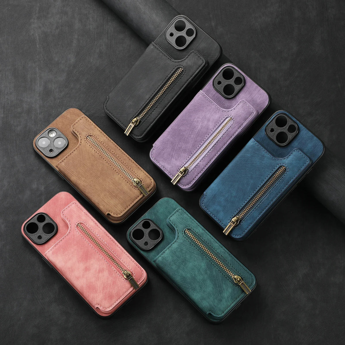 Zipper Card Solt Wallet Leather Case For iPhone 16 Pro Max 17 Air 15 14 Plus 13 12 11 Se2022 Pocket Magnetic Double Buckle Cover