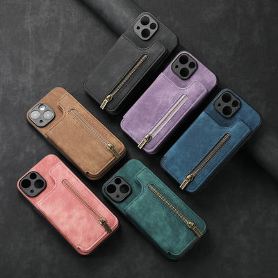 Zipper Card Solt Wallet Leather Case For iPhone 16 Pro Max 17 Air 15 14 Plus 13 12 11 Se2022 Pocket Magnetic Double Buckle Cover