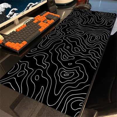 XXL Black Desk Accessories Topographic Mouse Pad Strata Liquid Mousepad Office Accessories Gamer Deskmat XL Gaming Setup Table