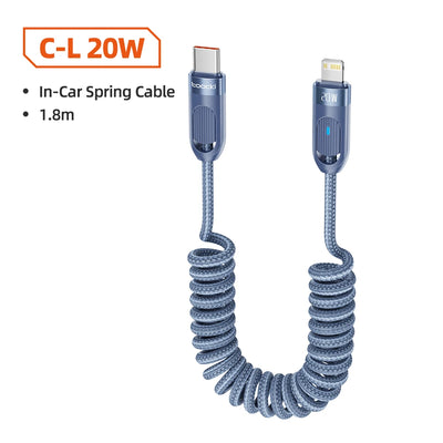 Toocki PD 20W Type C To Lightning fast Charger Cable For iPhone 14 13 12 11 Pro Max Plus XR XS Spring Telescopic Charging Wire