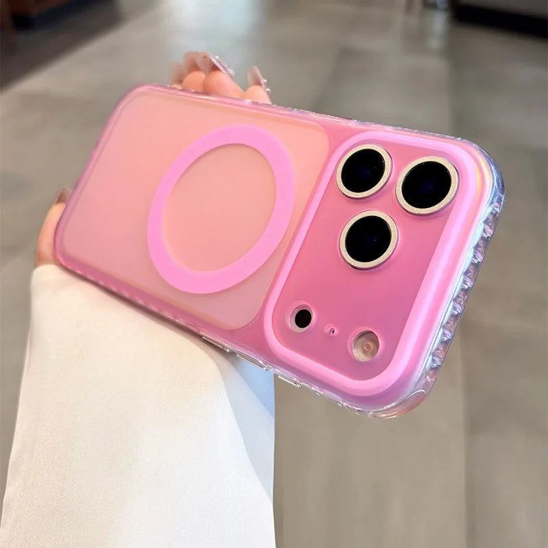 Luxury Laser Aurora Gradient For Magsafe Phone Case For iPhone 18 17 16 15 Pro Max Magnetic Wireless Charging Hard Bumper Cover
