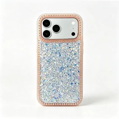Luxury Dense Colorful Glitter Rhinestone Trim Phone Case, High Shine Glam Sparkling Crystal Decor Protective Cover Compatible with iPhone 11 12 13 14 15 16 17 Series