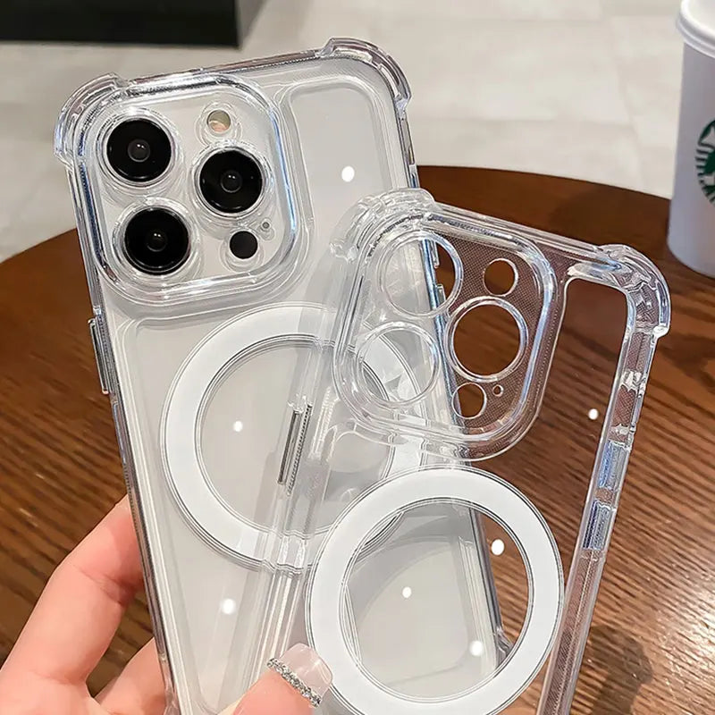 Luxury Magnetic Wireless Charge For Magsafe Case for iPhone 11 12 13 14 15 16 17 Pro Max Air Transparent Shockproof Bumper Cover