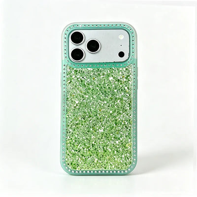 Luxury Dense Colorful Glitter Rhinestone Trim Phone Case, High Shine Glam Sparkling Crystal Decor Protective Cover Compatible with iPhone 11 12 13 14 15 16 17 Series