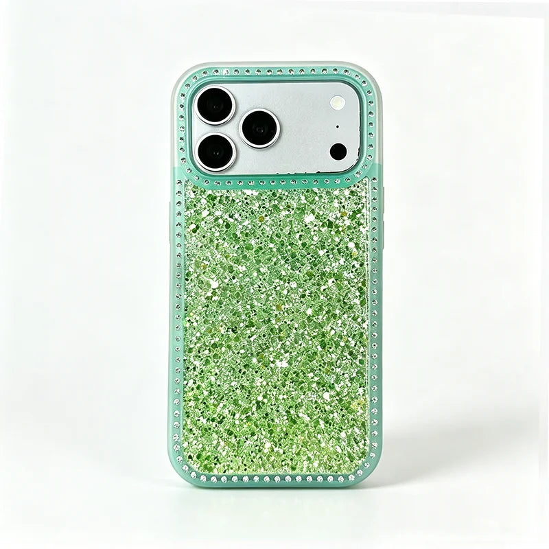 Luxury Dense Colorful Glitter Rhinestone Trim Phone Case, High Shine Glam Sparkling Crystal Decor Protective Cover Compatible with iPhone 11 12 13 14 15 16 17 Series