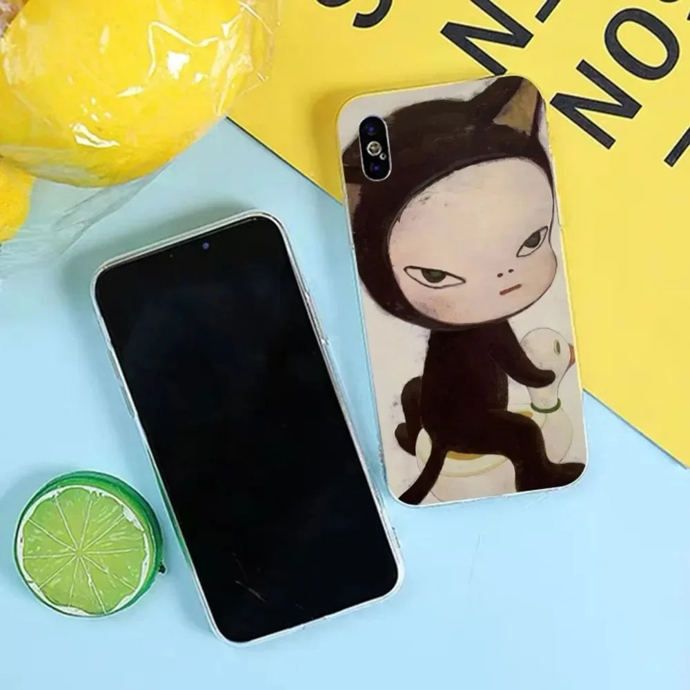 Yoshitomo Nara Phone Case for iPhone 17 16 15 14 13 12 11 Pro Mini MAX Plus XR Silicone Transparent Soft Cover