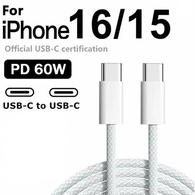 Type C to Type C Fast Charging PD 60W 1m 2m Mobile Phone Date Cable For Iphone15 16 17 Samsung Huawei USB C to C  Charger Cable