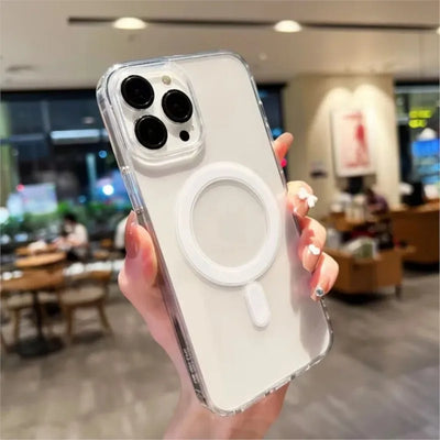 Magnetic Original Clear Case For iPhone 17 16 15 14 Plus 13 12 Mini 11 Pro Max 16E 17E Funda For Magsafe Transparent Cover