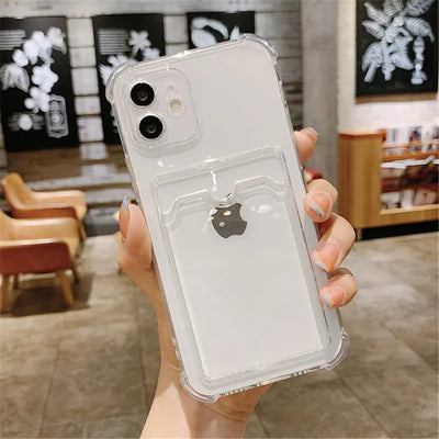 Transparent Card Bag Holder Phone Case For iPhone 17 Pro Max 11 12 13 14 15 16 Pro Max Air 7 8 Plus XR XS SE 2020 SE 2022 Cover