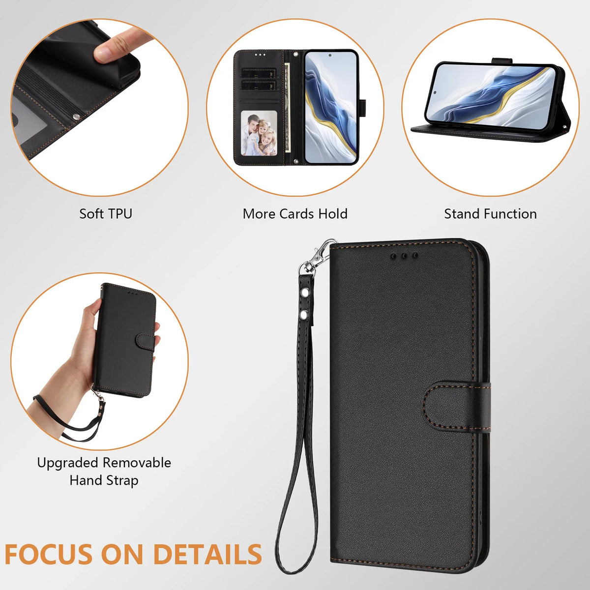 Solid Color Flip Wallet Leather Case For iPhone 17 13 14 15 16 12 Pro Max Air 16E 16 15 14 Plus 12 13 Mini Lanyard Back Cover