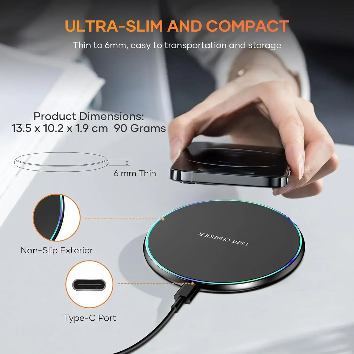 15W Desktop LED Wireless Charger Pad Phone Holder For iPhone 17 16 15 14 13 Pro Max Samsung Xiaomi Induction Fast Charging Stand
