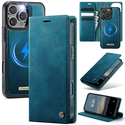 Magnetic Flip Leather Phone Case for iPhone 17 Pro Max 17E Air 16 Plus 15 14 13 12 11 Wireless Charging Wallet Cards Cover Coque