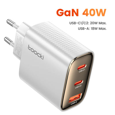 Toocki 40W Charger GaN PD 20W Fast Charging USB Type C Chager for iPhone 15 14 13 12 Pro Max iPad Samsung S24 S23 Xiaomi POCO
