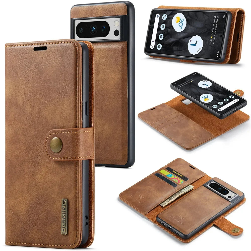 Luxury 2 in 1 Leather Detachable Hold Card Wallet Magnetic Flip Phone Cover Case For Google Pixel 8 Pro 5A 6 6Pro 6A 7 7A 9 10A