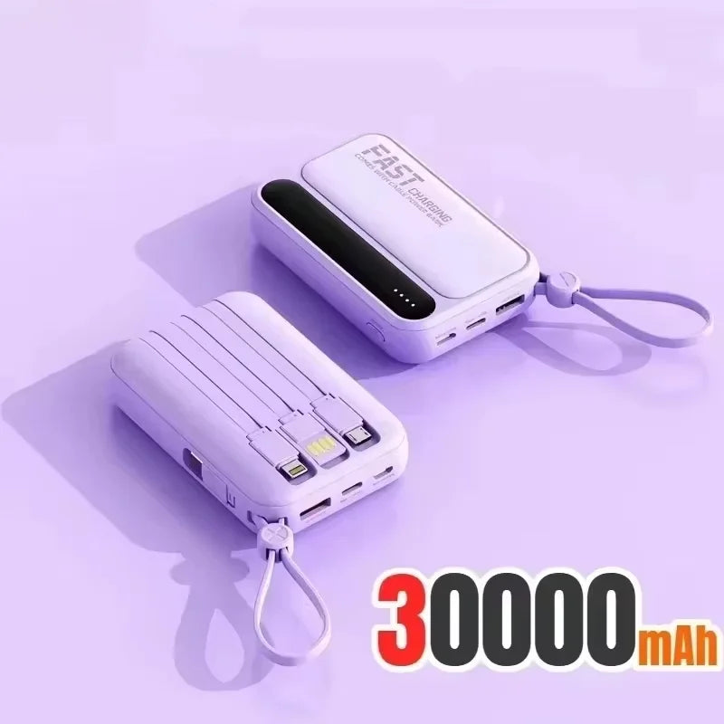 Lenovo 500000mAh Fast Charge Power Bank Portable Large Capacity 4 Built‑in Cables Backup Battery for Smartphones Daily Outdoor