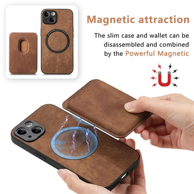2 in 1 Detachable Magnetic Card Slot Phone Case For iPhone 16 15 14 13 12 11 Pro Max Plus Mini 16E Luxury Leather Wallet Cover