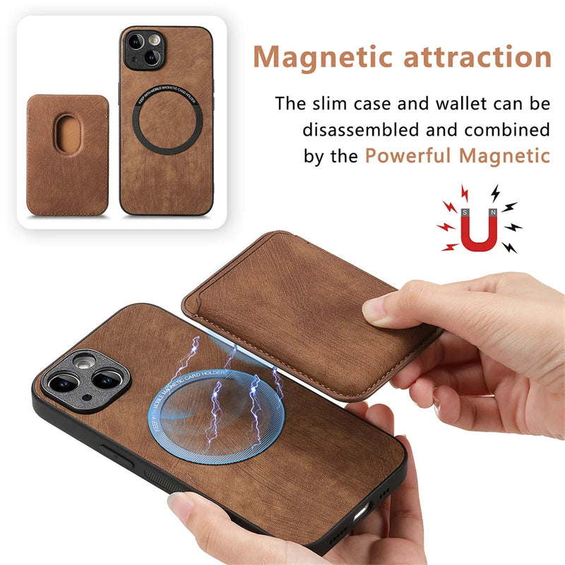 2 in 1 Detachable Magnetic Card Slot Phone Case For iPhone 16 15 14 13 12 11 Pro Max Plus Mini 16E Luxury Leather Wallet Cover