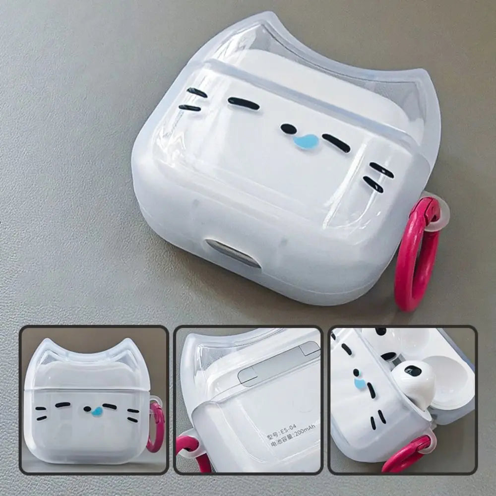 For Anti-Fall Sleepy Cat Earphone Case Dustproof Shockproof Headphone Protective Case with Keyring for Airpods 4 3 2 1/ Pro/Pro2
