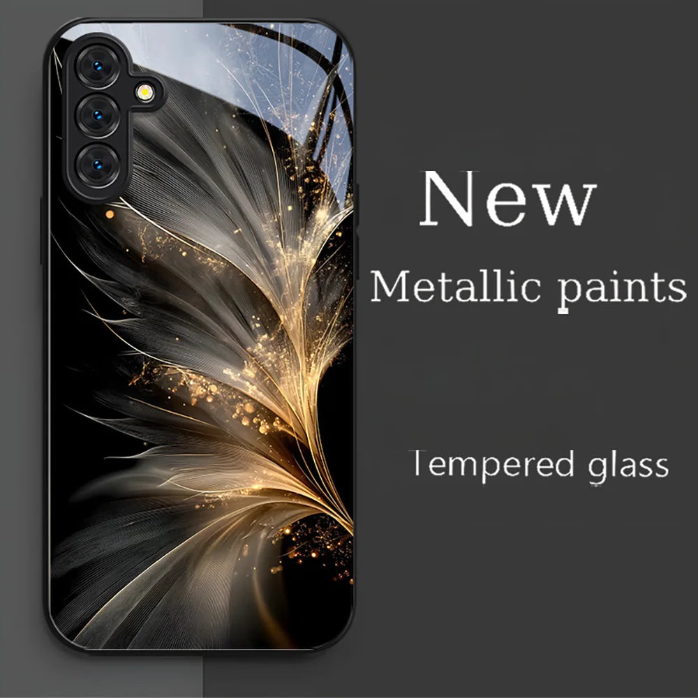 Ginkgo Leaf Tempered Glass Phone Case For Samsung A57 5G A56 S25 S26 Ultra S24 S23 Plus A37 A17 A55 A54 A53 A36 A26 Cases Cover