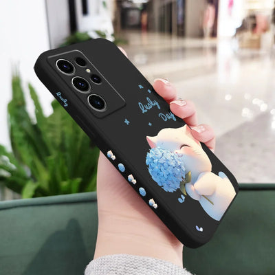 Blue Silk Cat Phone Case For Samsung Galaxy S25 FE S24 S23 S22 S21 S20 S10 S10E Ultra Plus FE Note 20 Ultra Plus Cover