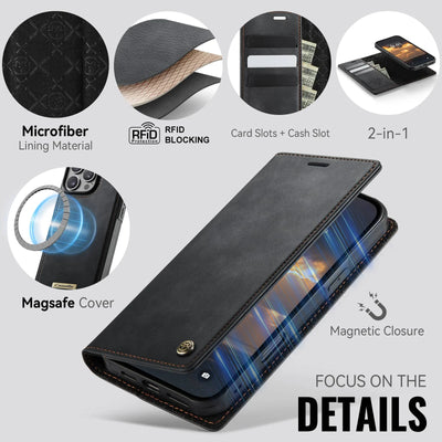 For iPhone 16e 16 15 14 13 12 11 Pro Max Detachable Wallet Case Compatible with Magsafe, 2-in-1 PU Leather Flip RFID Blocking