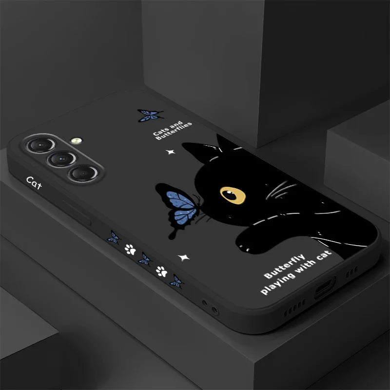 Cat Butterfly Phone Case For Samsung Galaxy S25 S24 S23 S22 S21 S20 S10  Ultra Plus FE Note 20 Ultra 10 Plus Cover