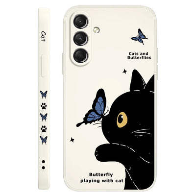 Cat Butterfly Phone Case For Samsung Galaxy S25 S24 S23 S22 S21 S20 S10  Ultra Plus FE Note 20 Ultra 10 Plus Cover