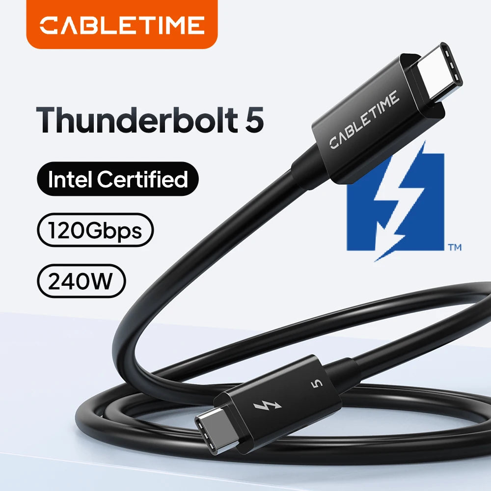 CABLETIME Thunderbolt 5 Cable 120Gbps 240W USB C to USB C Cable 4K@540Hz Intel Certified for Laptop iMac Macbook