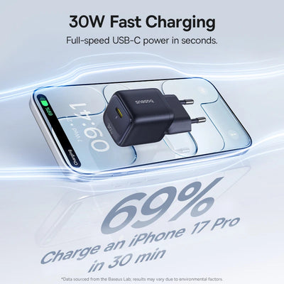 Baseus 30W GaN Charger PD Charger For iPhone 17 16 15 14 13 12 Max Fast Charger PD3.0 QC3.0 Phone Charger Type C Tablets Charger