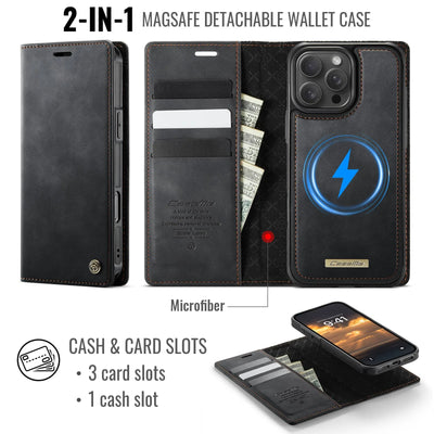 For iPhone 16e 16 15 14 13 12 11 Pro Max Detachable Wallet Case Compatible with Magsafe, 2-in-1 PU Leather Flip RFID Blocking