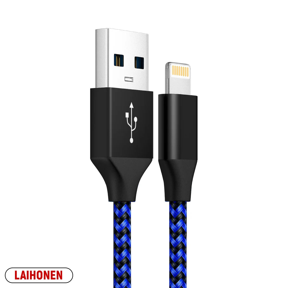 1m 2m 3m Fast Charging USB Cable for iPhone 11 12 13 14 Pro XS Max XR X 6S 7 8 Plus SE Nylon Braided Wire USB Charger Data Cable